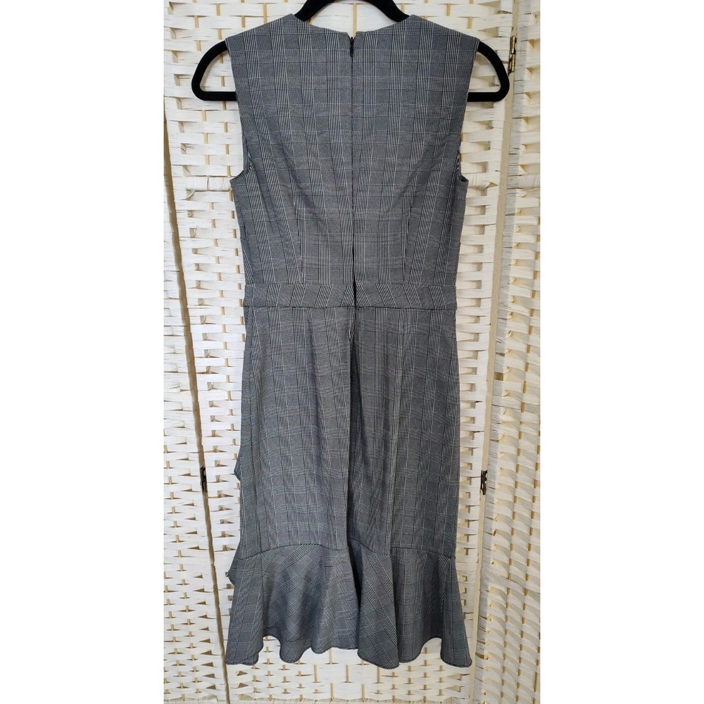 Calvin Klein Size Small Black White Houndstooth Sleeveless Ruffled Tulip Dress - Picture 5 of 8